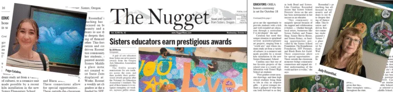 Collage of front page clipping of The Nugget with the headline “Sisters educators earn prestigious awards.”
