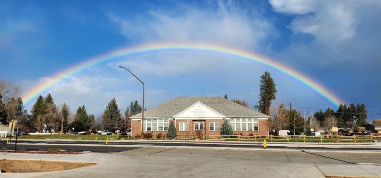 Rainbow over the Sisters School District Office building shared by the Tenner Family.
